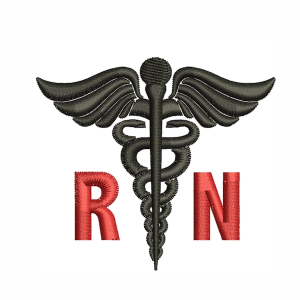 Caduceus RN Embroidery Design | Medical Symbol Embroidery Design Pattern | Caduceus Medical Embroidery Design DST PES Format