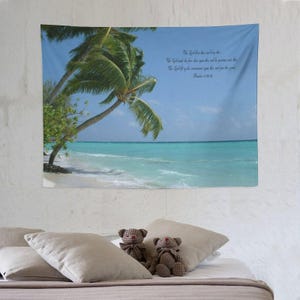 Arte mural cristiano La Bendición Números 6:24-26 Tapiz de palmera tropical Versículo bíblico de playa Escritura Serenidad costera Impresión en lienzo