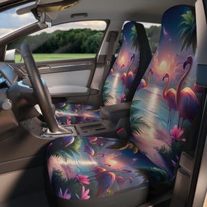2pc Tropical Flamingo Universal Protective Car Seat Covers Vibrant Design for Car Interior, Gift for Beach Lovers, Summer Vibes Seat Covers