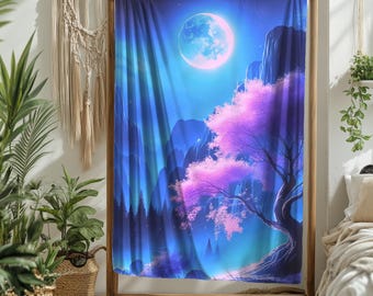 Manta polar de flores de cerezo y montañas Sakura de anime, manta polar Sakura, decoración floral japonesa, manta para fans del anime, decoración otaku para el hogar