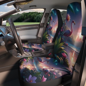 2pc Tropical Flamingo Car Seat Covers Vibrant Car Auto Interior, Perfect Gift for Beach Lovers, Summer Vibes, Seat Protector, Auto Cover