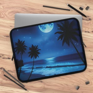 Moonlit Tropical Beach Night Laptop Sleeve Bag Skin, iPad Skin, Macbook Air Pro 7 10 13 15 17&quot; Case, Laptop Case Bag, iPad Bag Air Pro Case