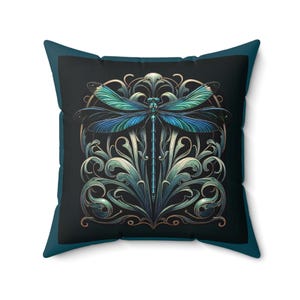 Dekoratives Kissen mit Libelle, Boho Wohndekor, Libellenliebhaber Geschenk, Libelle Jugendstil quadratisches Akzentkissen, doppelseitiger Druck
