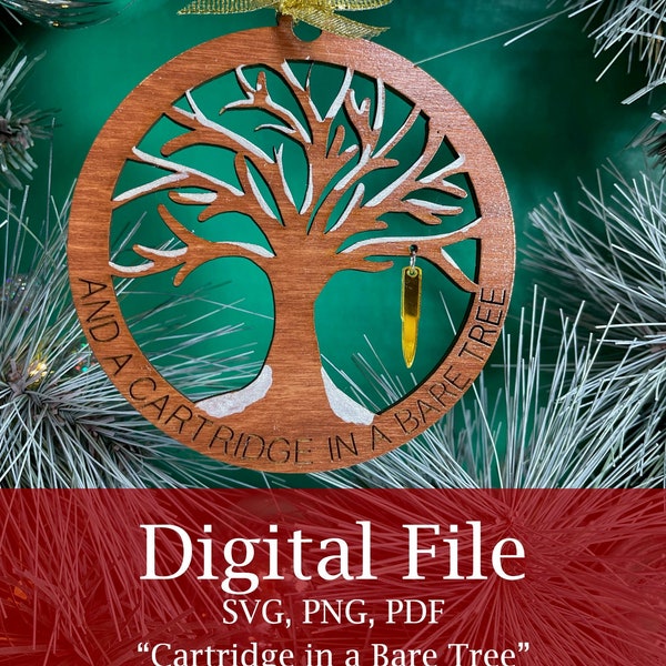 DIGITAL FILE - Christmas ornament "cartridge in a bare tree" Laser engraving, Glowforge. Perfect for the outdoor enthusiast.