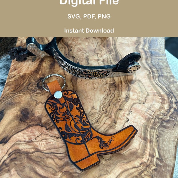 DIGITAL FILE: Leather cowboy boot keychain SVG. Incredibly detailed and simple to assemble. Laser Ready.