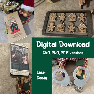 May include: A festive image featuring a gingerbread house and gingerbread man set on a baking sheet. A small booklet with the text "Do it yourself" and "A guide for the handy elf" is also visible. The image also includes a phone with the text "giftsforelves.com".
