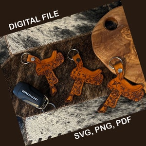 FILE DIGITALE: Portachiavi in pelle con sella SVG. Incredibilmente dettagliato e semplice da assemblare. Pronto per il laser.