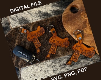 FILE DIGITALE: Portachiavi a forma di sella in pelle in formato SVG. Incredibilmente dettagliato e semplice da assemblare. Pronto per il taglio laser.