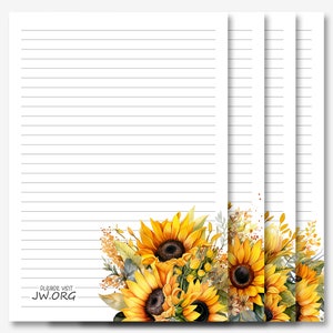 Papelería para escribir cartas de JW / Papel para escribir cartas / Imprimibles de JW / Ramo de girasoles