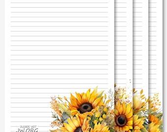 JW Letter Writing Stationery | Letter Writing Paper | JW Printable | Sunflowers Bouquet Flowers