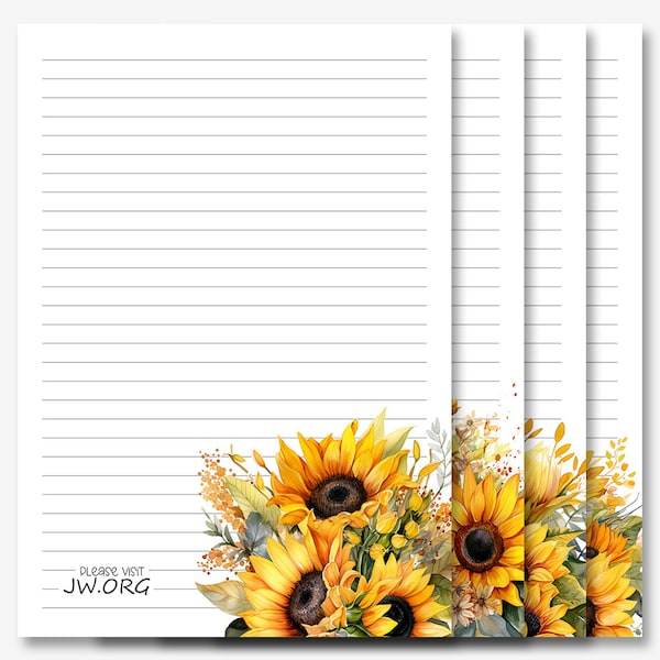 JW Letter Writing Stationery | Letter Writing Paper | JW Printable | Sunflowers Bouquet Flowers