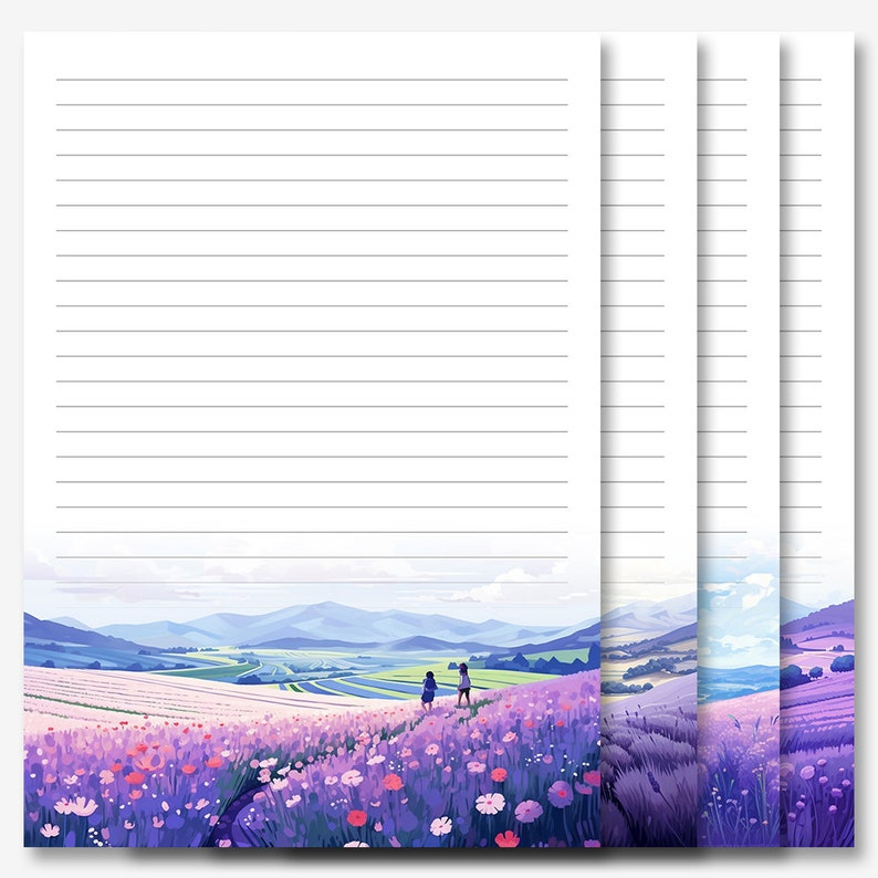 Supervitae 120 Pack Japanese Letter Writing Paper - 6 Ink Painting Designs, Double Sided, 8.27x5.51 Inch