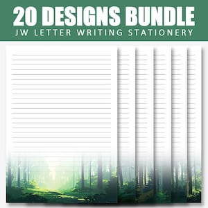 20 articoli di cancelleria per lettere / Disegni di foreste verdi / Download digitale / Carta stampabile
