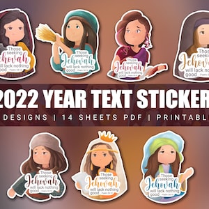 JW 2022 Year Text Printable Stickers | 7 Faithful Women Designs | 14 Sheets PDF | JW Sticker Bundle