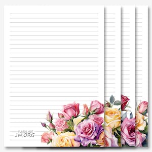 Papelería para escribir cartas de JW / Papel para escribir cartas / JW Imprimible / Ramo de rosas con flores