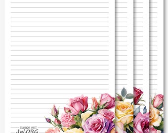 JW Letter Writing Stationery | Letter Writing Paper | JW Printable | Roses Bouquet Flowers