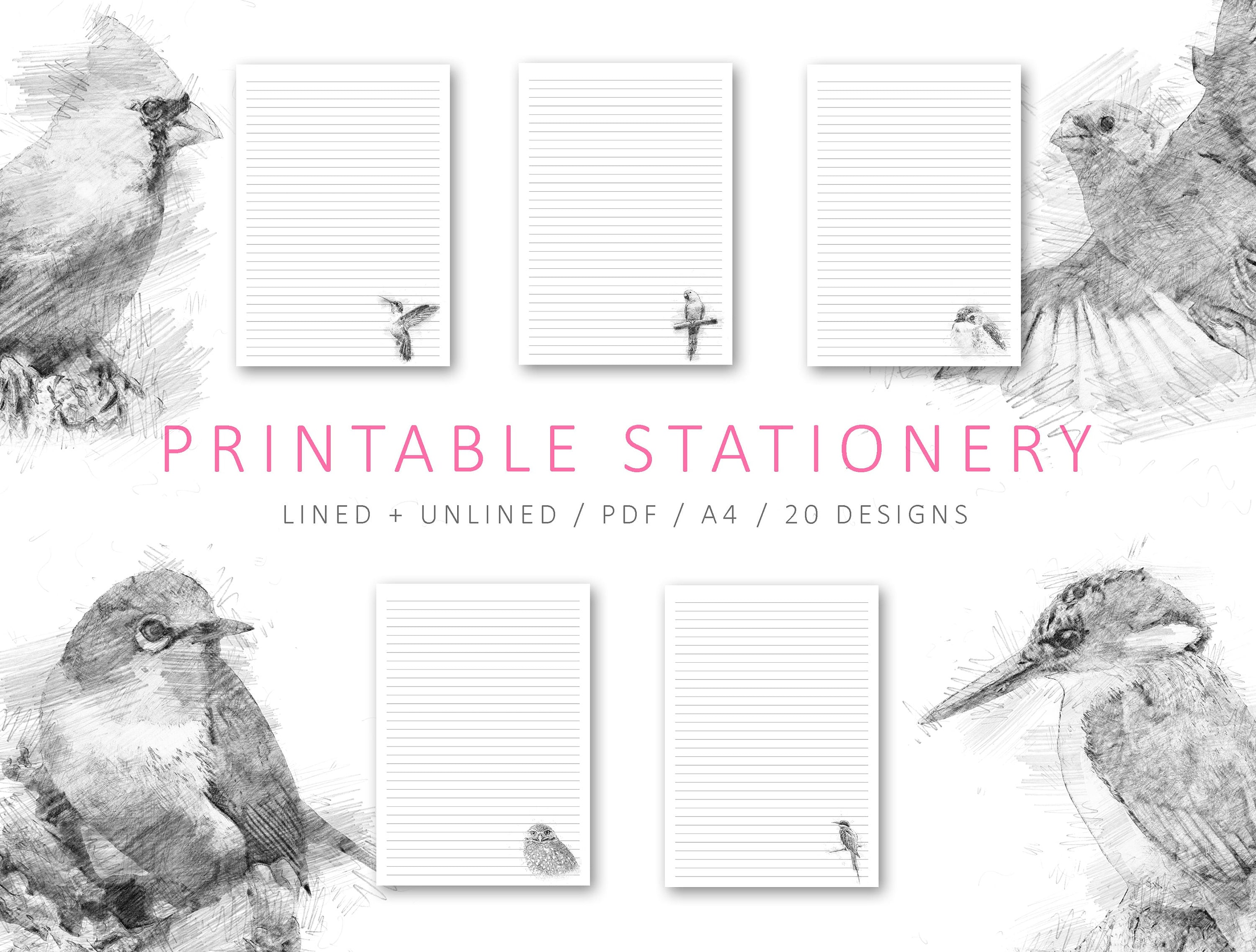 20 Letter Writing Stationery Bird Sketches Designs Digital Etsy Australia