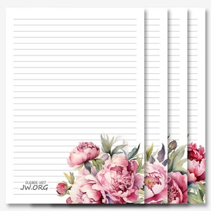 JW Letter Writing Stationery | Letter Writing Paper | JW Printable | Peony Bouquet Flowers