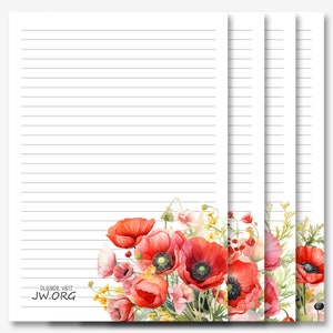 Papelería para escribir cartas de JW / Papel para escribir cartas / Imprimibles de JW / Ramo de amapolas