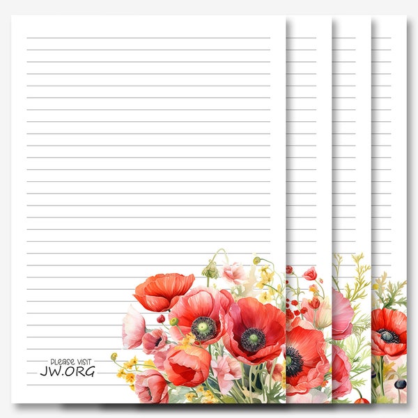 JW Letter Writing Stationery | Letter Writing Paper | JW Printable | Poppy Bouquet Flowers
