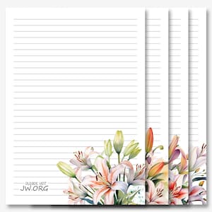 Papelería para escribir cartas de JW / Papel para escribir cartas / Imprimibles de JW / Ramo de lirios