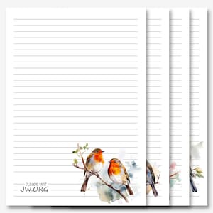 Papelaria para escrever cartas JW | Papel para escrever cartas | JW para imprimir | Robin Birds