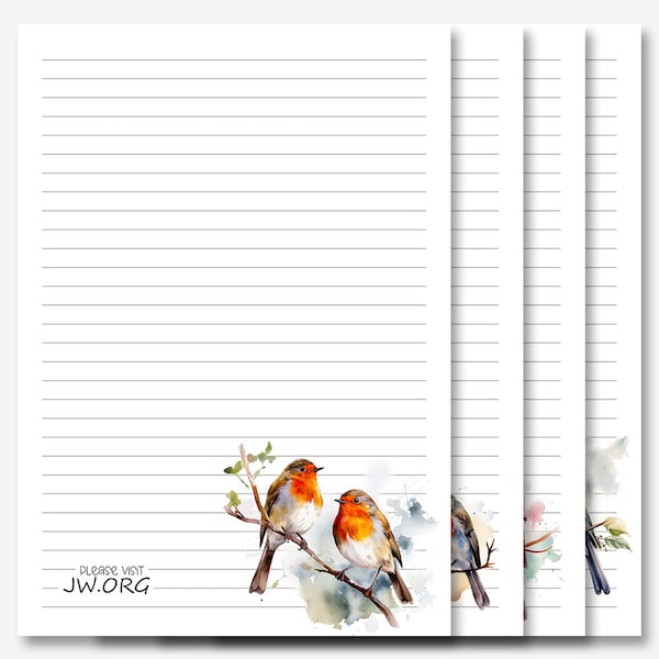 Papeterie pour lettres JW | Papier à lettres | Imprimable JW | Oiseaux rouges-gorges