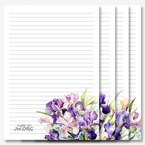 Papelería para escribir cartas de JW / Papel para escribir cartas / JW Imprimible / Ramo de flores de iris