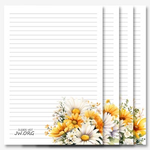 Papelería para escribir cartas de JW / Papel para escribir cartas / JW Imprimible / Ramo de margaritas con flores