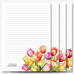 JW Letter Writing Stationery / Carta per scrivere lettere / JW stampabile / Tulipani Bouquet Flowers