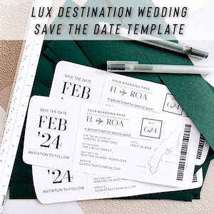 BOARDING PASS Save the Dates Faire-part de mariage - modèle de mariage - invitation modifiable - mariage de destination