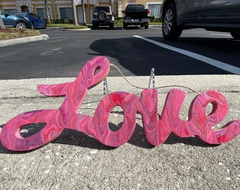 Painted cursive wooden love