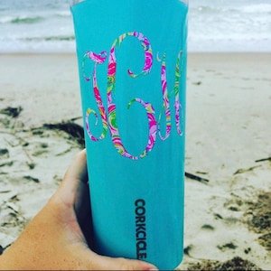Lilly Inspired Monogram Decal,  Vinyl Monogram Sticker, Yeti Monogram Decal, Corkcicle Monogram Decal Sticker