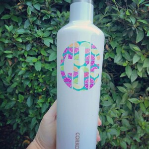 Lilly Inspired Monogram Decal,  Vinyl Monogram Sticker, Yeti Monogram Decal, Corkcicle Monogram Decal Sticker