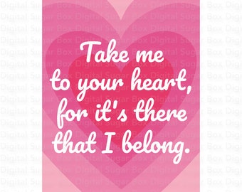 Valentine Digital Download Elvis Presley Lyrics Take Me To Your Heart Printable Art, Love Me Tender Wall Decor, Lovers Gift Romantic Idea