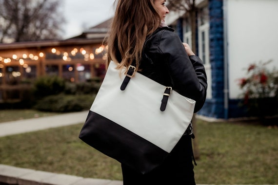 TWENTY FOUR White Checkered Handbags Leather Shoulder Tote bag Cross body  Strap - White Christmas gift 