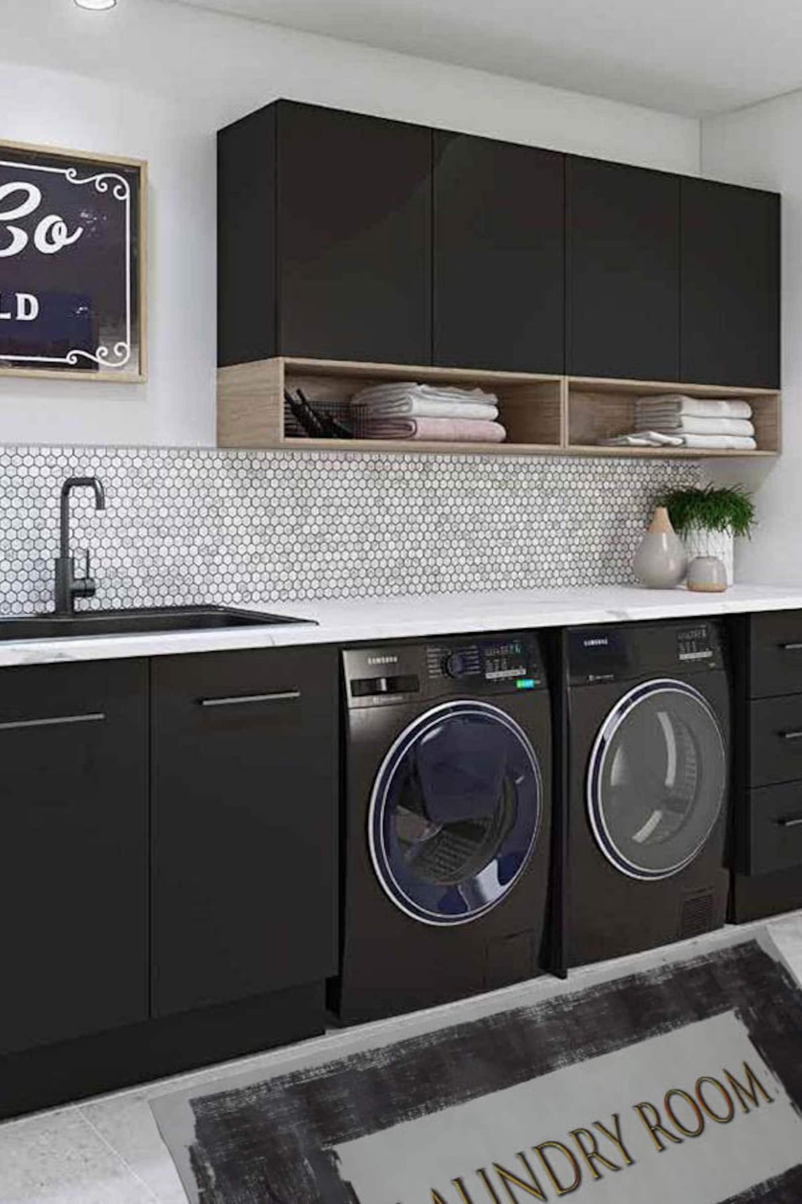 Square Patterned Laundry Room Rug Black & Gray Laundry Room Etsy