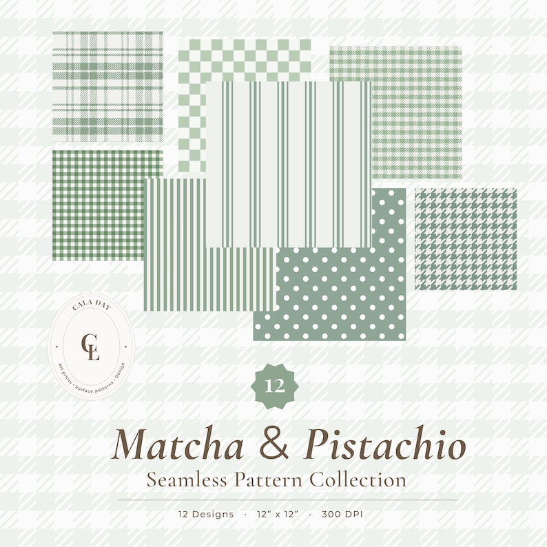 Matcha Pistachio Digital Paper Pack – 12x12 Seamless Scrapbook Paper ...