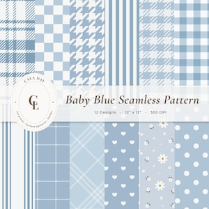 Paquete de papeles digitales con estampado azul claro sin costuras: papeles para álbumes de recortes con estampado de cuadros vichy, 12x12 pulgadas, 300 DPI, descarga instantánea (sin IA).