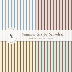 Pastel Striped Digital Paper Pack, Blue Pink Sage Yellow Multicolored Stripe Seamless Pattern Bundle, Printable Scrapbook Backgrounds