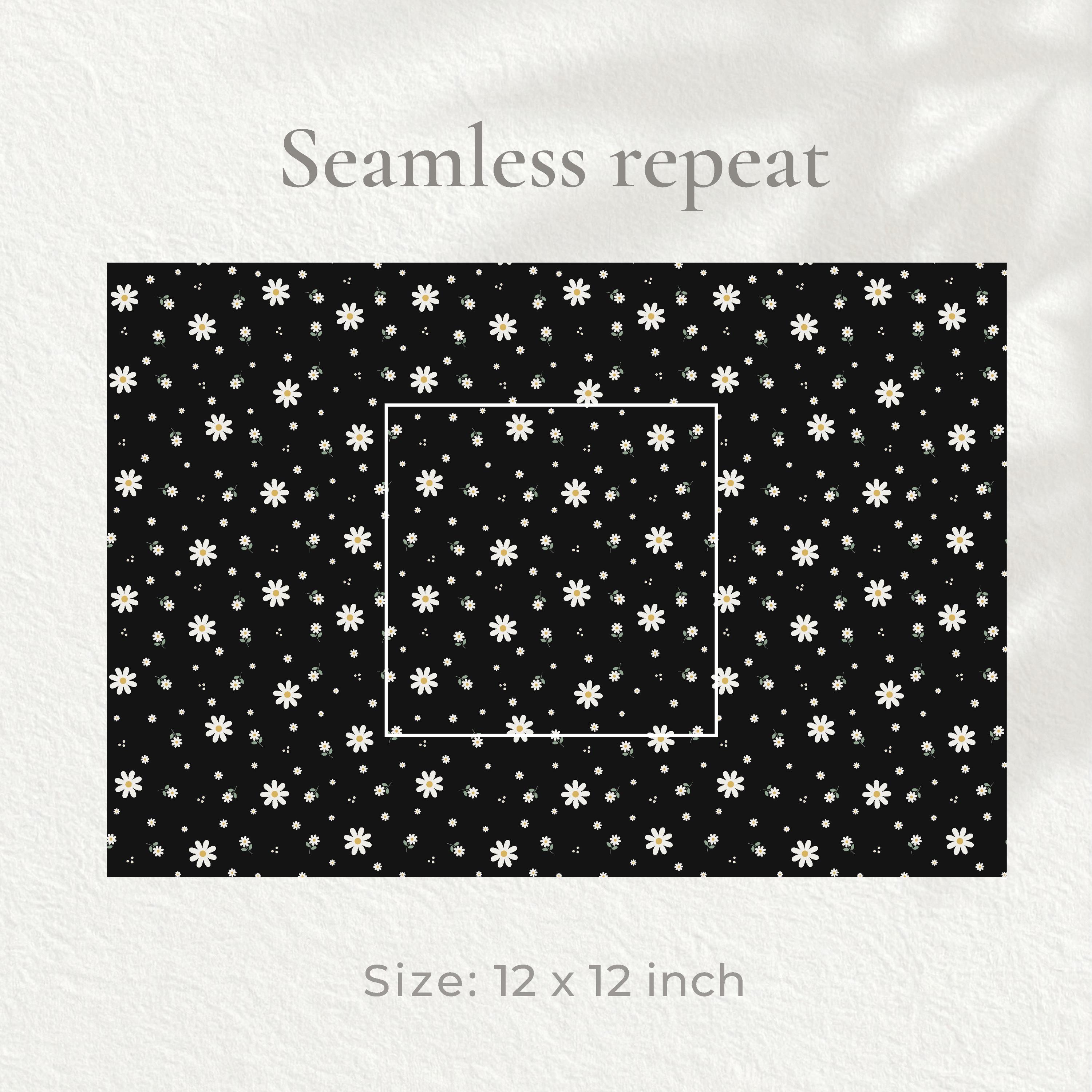 Black Daisy Digital Paper – 12x12 Seamless Floral Scrapbook Paper, 300 ...
