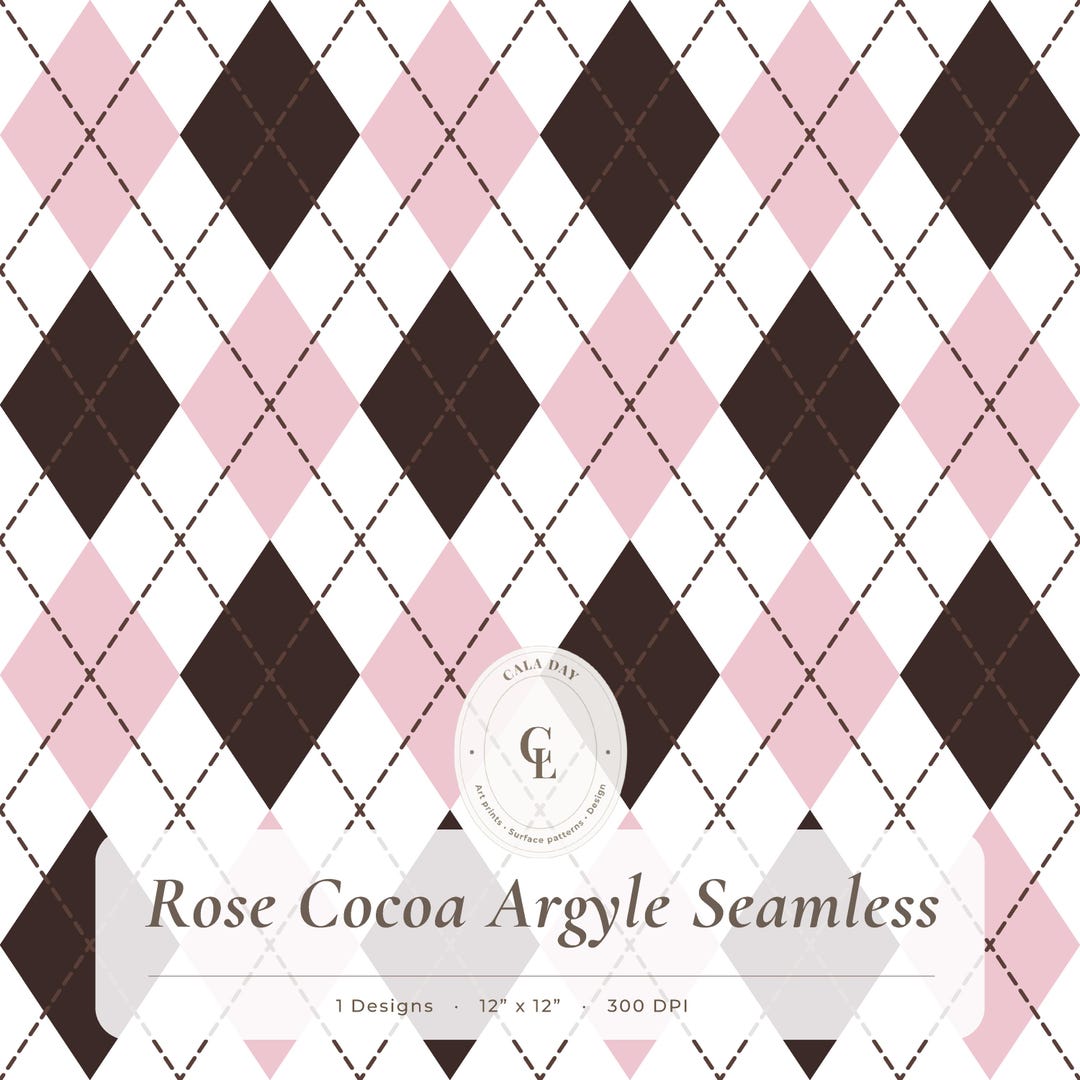 Rose Cocoa Argyle Digital Paper – Pink Brown Diamond Pattern, 12x12 ...