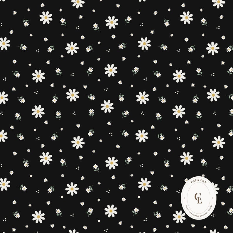 Black Daisy Digital Paper – 12x12 Seamless Floral Scrapbook Paper, 300 ...