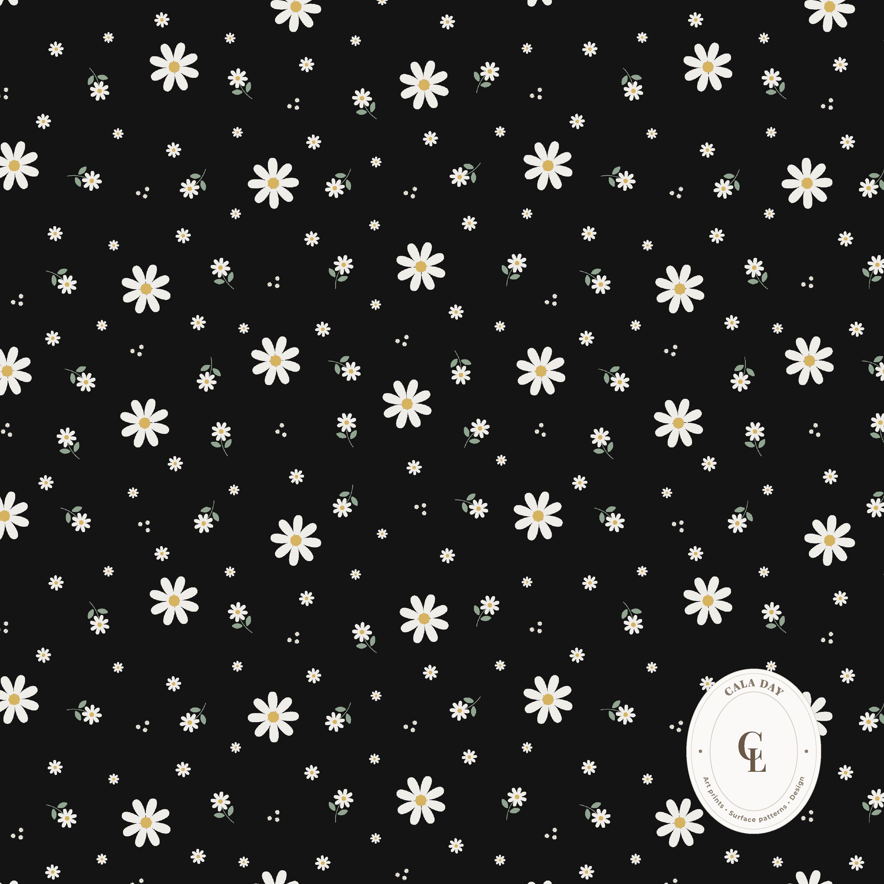 Black Daisy Digital Paper – 12x12 Seamless Floral Scrapbook Paper, 300 ...