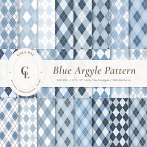 Blue argyle seamless pattern digital paper pack – diamond scrapbook papers, 12x12, 300 DPI, instant download (no AI)