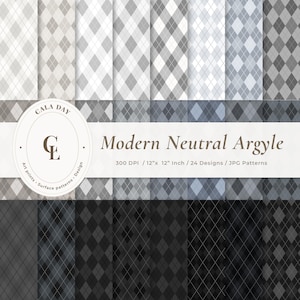 Neutral Argyle Digital Paper Pack - 12x12 nahtlos grau & beige karierte Scrapbook-Papiere für DIY Basteln, 300 dpi, Instant Download (keine AI)