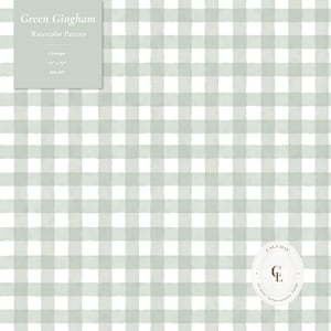 Sage Green Gingham Digital Paper, Watercolor Cottagecore Check Seamless Pattern for Scrapbooking, Printable Background