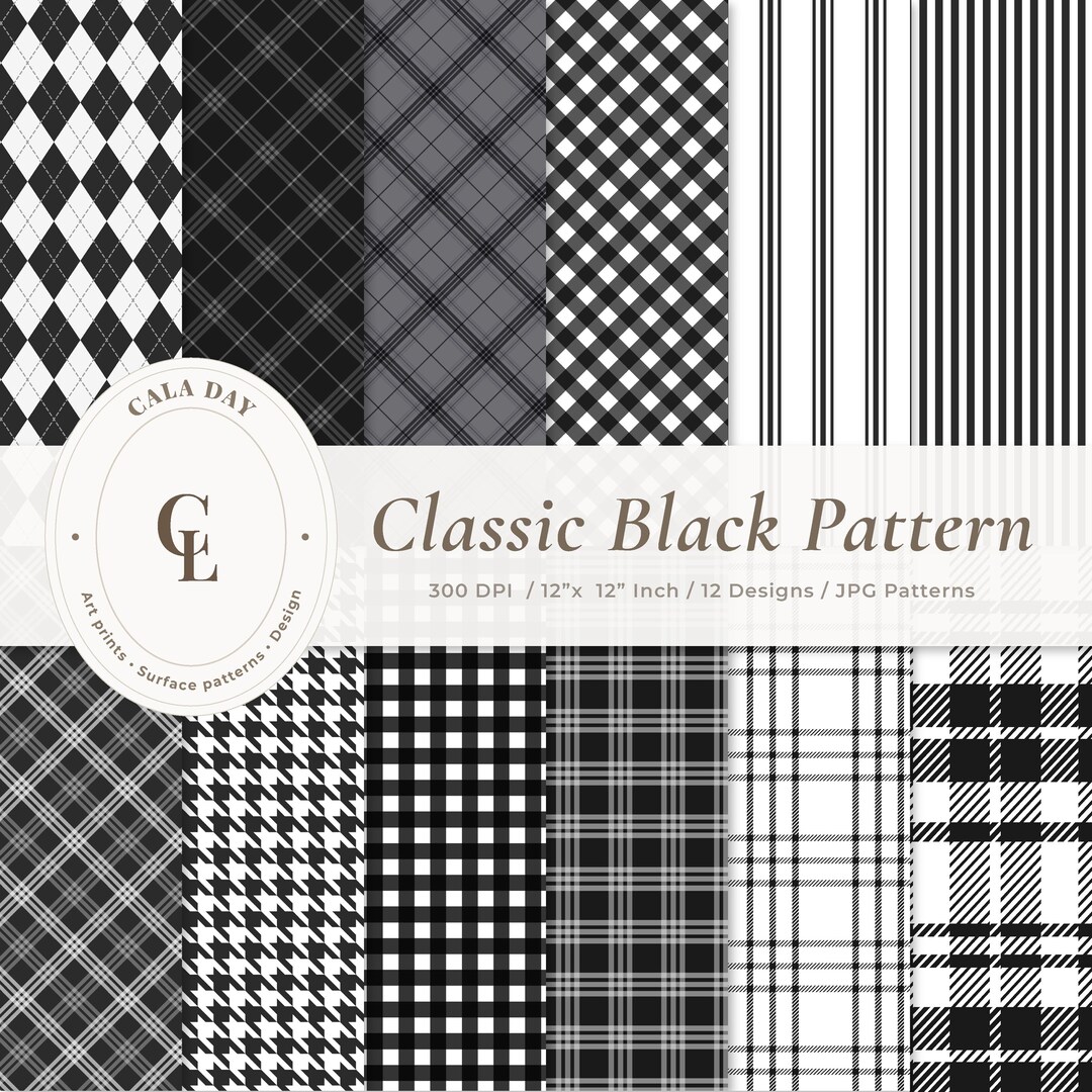 Scrapbook Paper Pack, Digital Paper, Classic Black Collection, Minimal ...