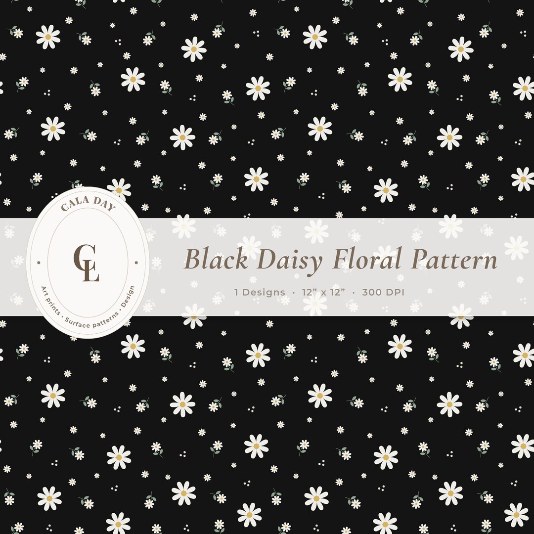 Black Daisy Digital Paper – 12x12 Seamless Floral Scrapbook Paper, 300 ...