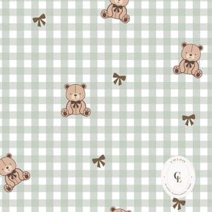 Sage Gingham Teddy Bear Seamless Pattern Digital Paper Pack – Baby ...